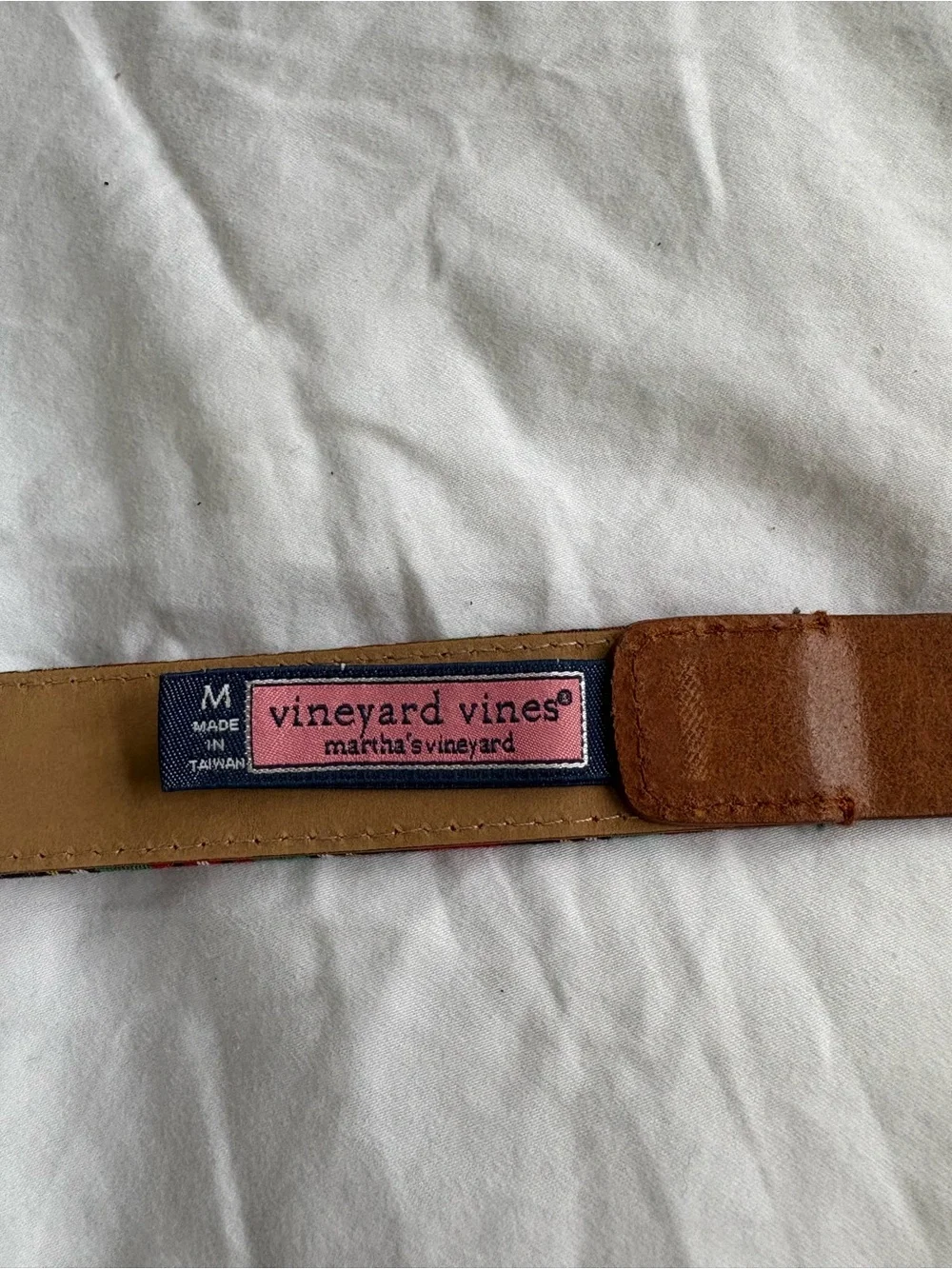 Vineyard Vines Tarton Plaid Cotton Cashmere Leather Belt Gold Buckle Preppy